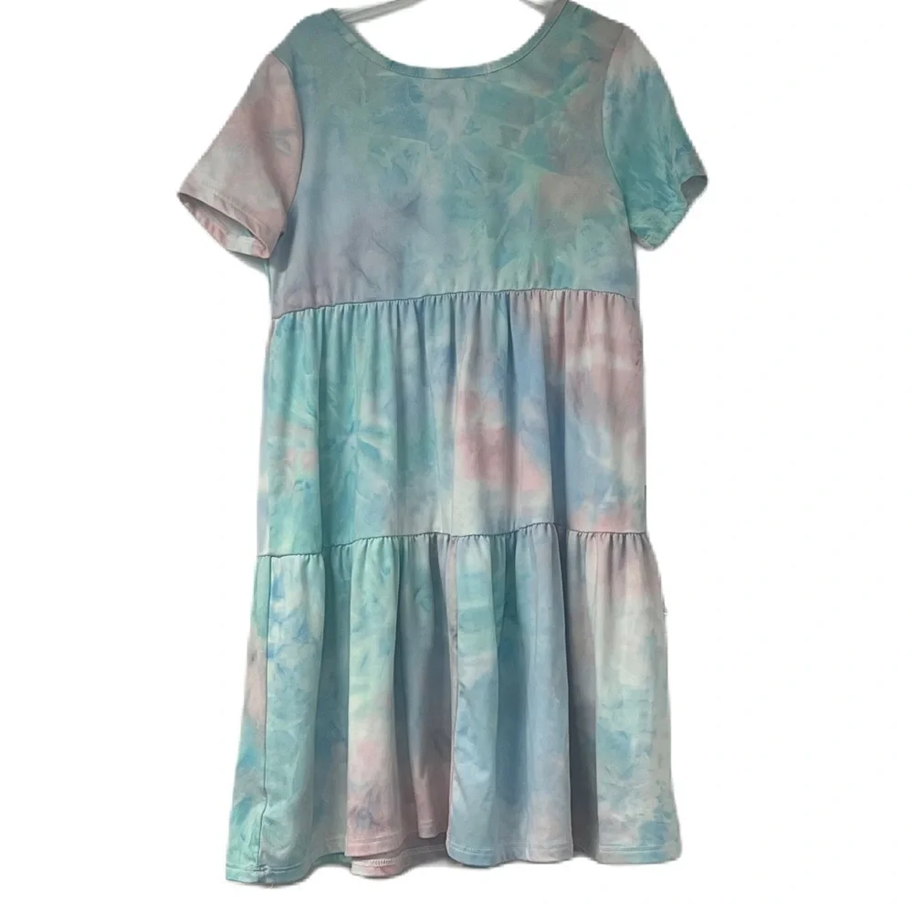 Love Squared Girls size 6 tie dye rainbow short sleeve cotton soft dress casual